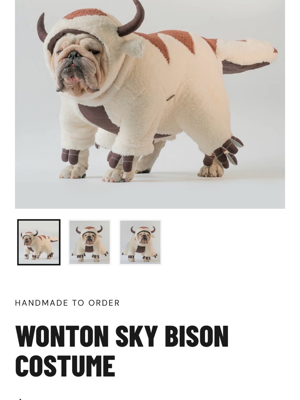 Wonton Collection Sky Bison Dog Frenchie Costume - Avatar Last Airbender Appa